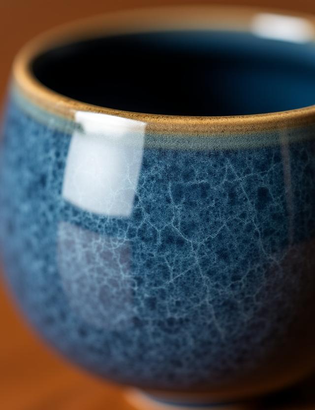 伝統的な深い青の陶器の茶碗、マクロ撮影